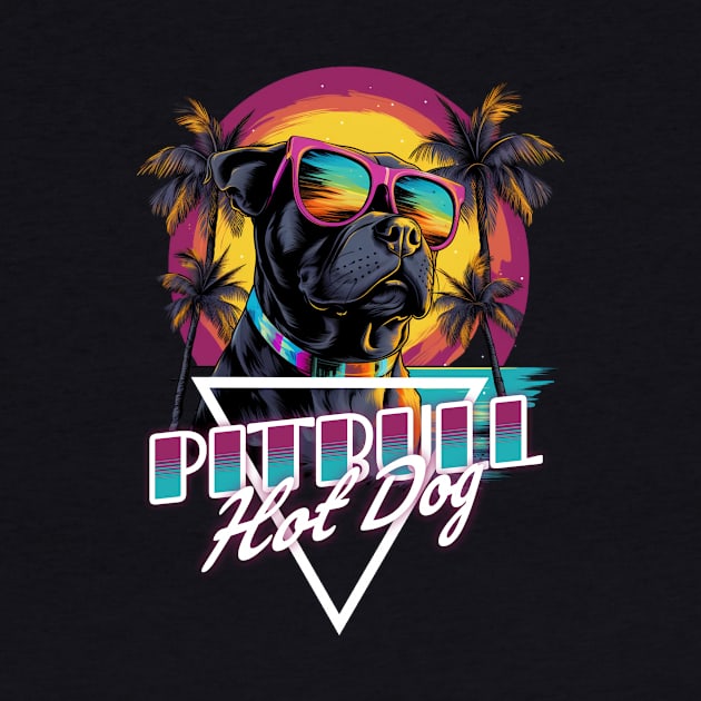 Retro Wave Pitbull Terrier Hot Dog Shirt by Miami Neon Designs